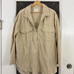 Offline Aerie Shacket Womens Oversize L Cream Corduroy 1/2 Zip Pocket Pullover